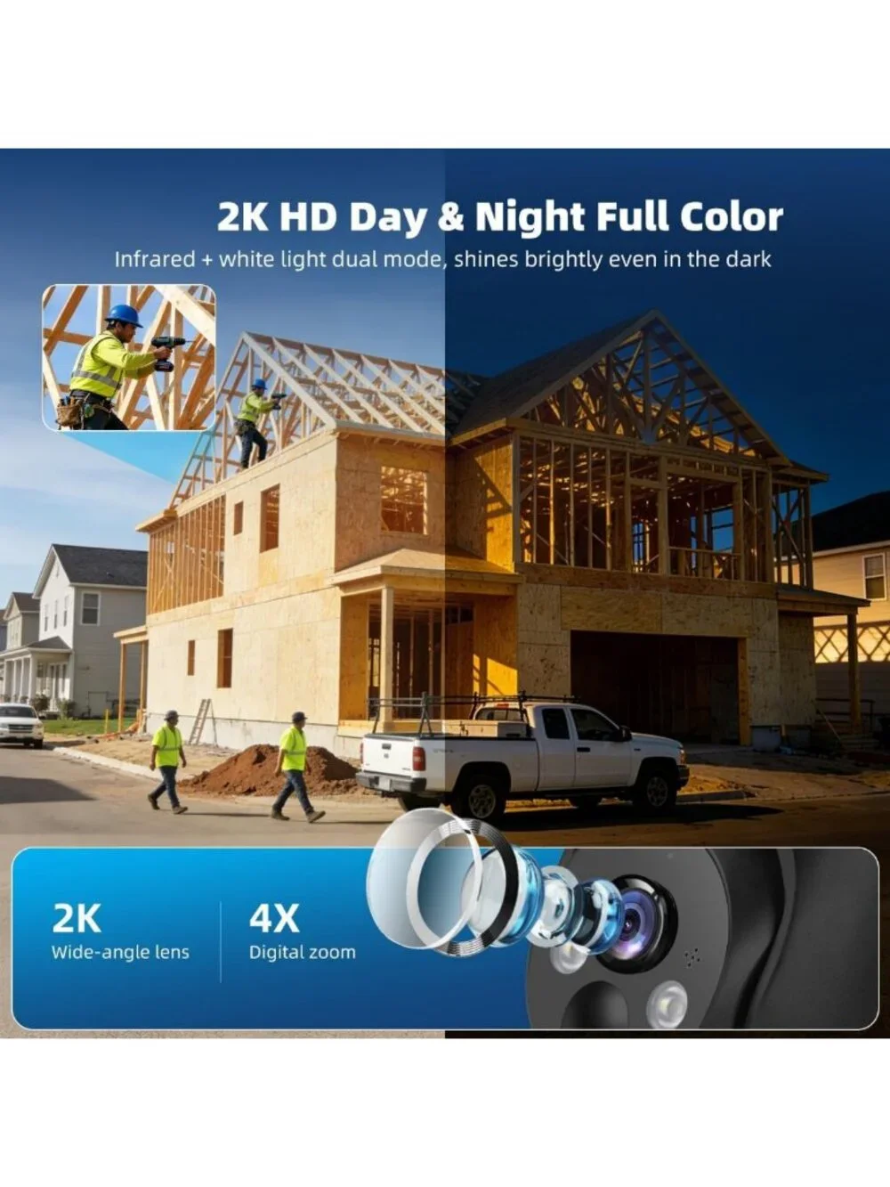 Solar Powered 4G LTE Security Camera 2 Pack with Built-in SIM Card, Wireless